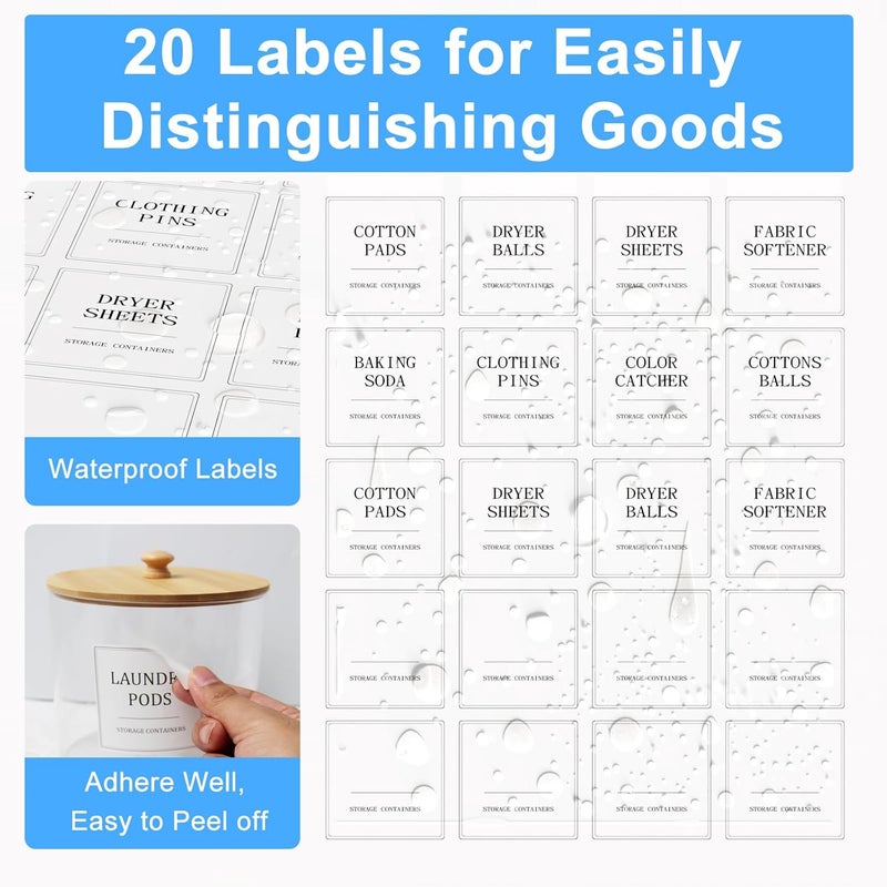 AIKAMI 3+1 Pack Laundry Pods Containers & Dryer Sheet Holder & Laundry Detergent Dispenser, Laundry Room Organization and Storage Jars with Lids, Labels and Scoops for Scent Booster, Powder, Pods - Image 4